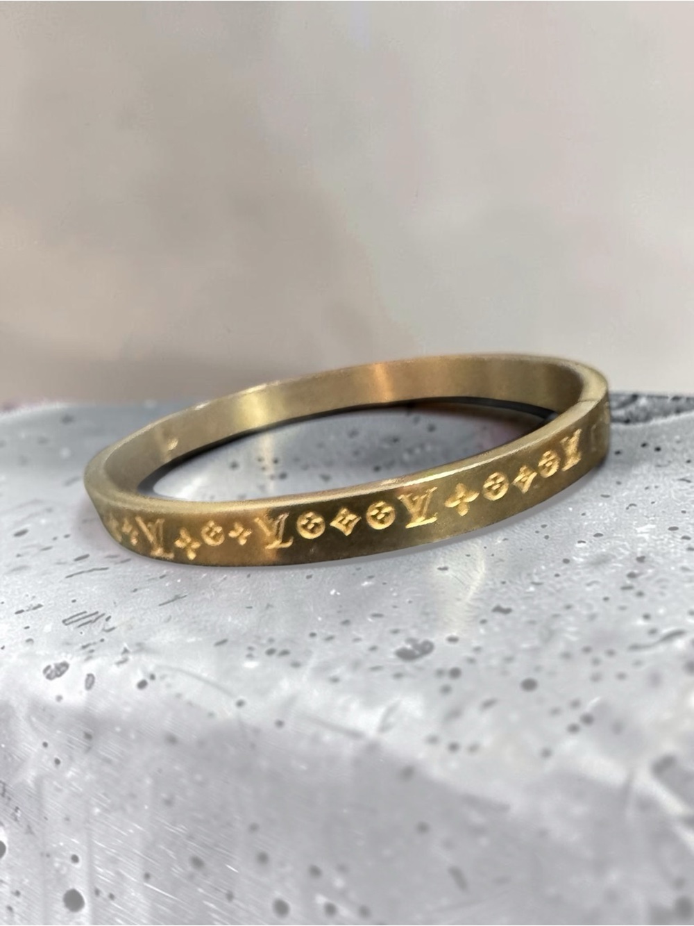 LV Inspired Gold Monogram Engraved Bangle Bracelet